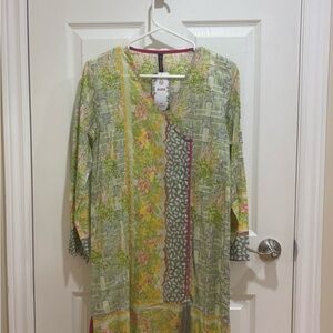Green and Pink Floral Long Sleeve Tunic